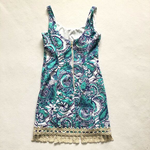 Lilly Pulitzer Women Seafoam Montauk Gold Tassel Eaton Shift Sleeveless Dress 0 - Picture 8 of 11